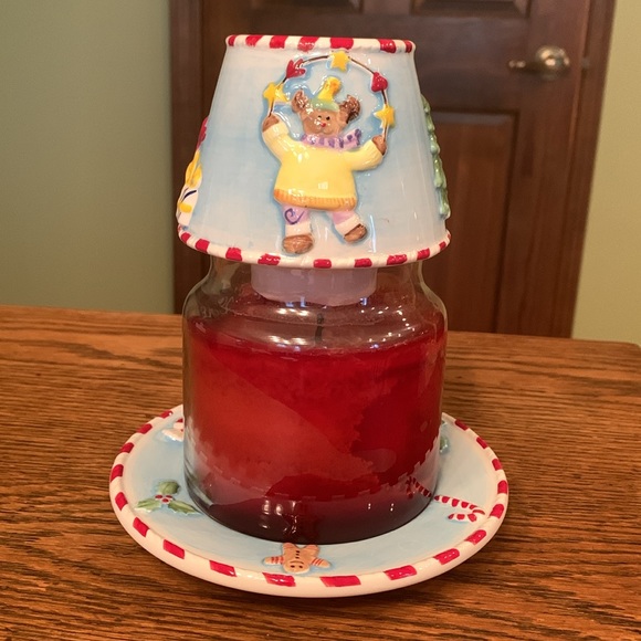 Home Interiors NWOT Light Blue, White & Red Candle Holder & Shade - Picture 2 of 7